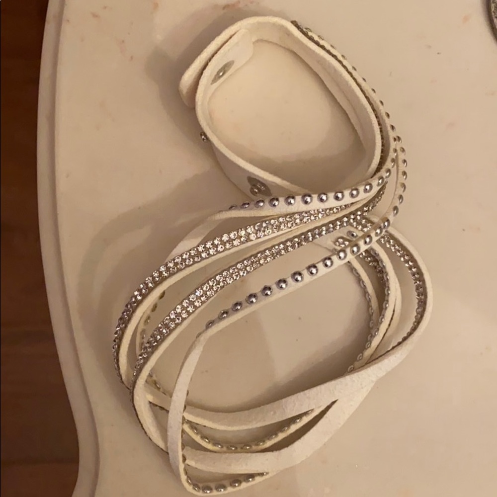 White twisted faux leather beaded bracelet